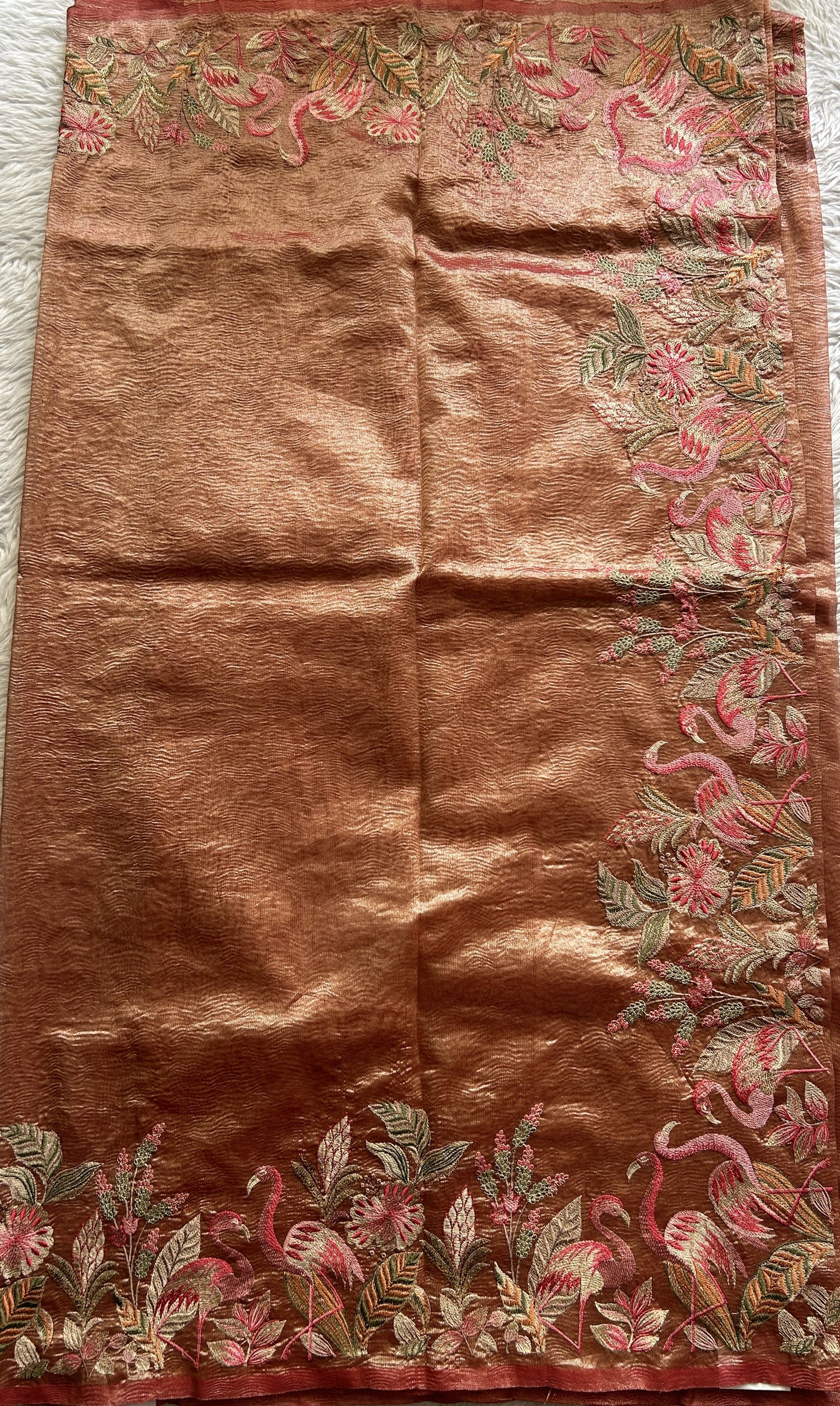 Banarasi Fancy Crushed Saree Chocolate Colored Complemented with a Machine Embroidery Border. - Sampradaya Designer Studio