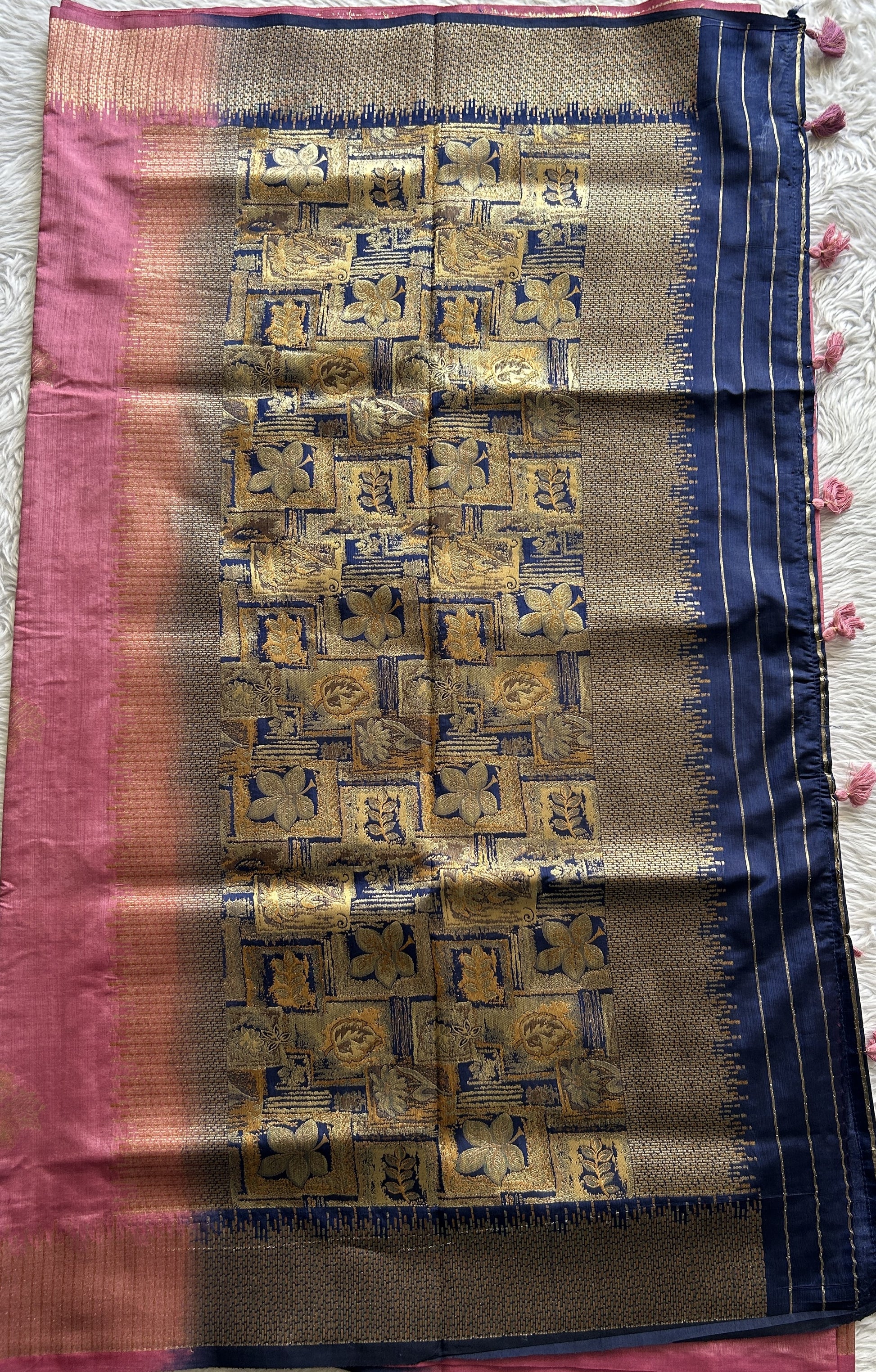 Semi Raw Silk Saree Baby Pink Colored Complemented with a Zari Border. - Sampradaya Designer Studio