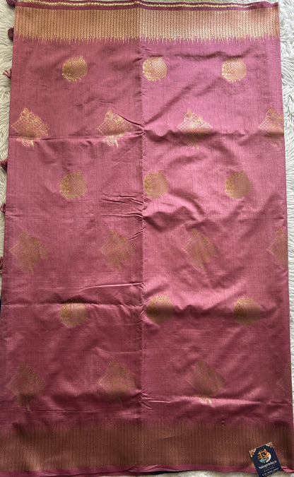 Semi Raw Silk Saree Baby Pink Colored Complemented with a Zari Border. - Sampradaya Designer Studio