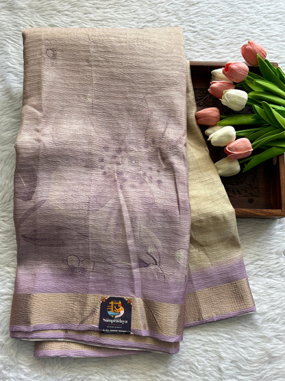 Banarasi Fancy Crushed Saree Lilac Colored Complemented with a Zari Border. - Sampradaya Designer Studio