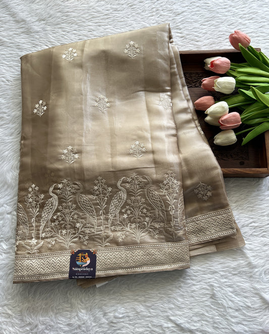 Banarasi Fancy Kota Saree Light Brown Colored Complemented with a Embroidery Border. - Sampradaya Designer Studio