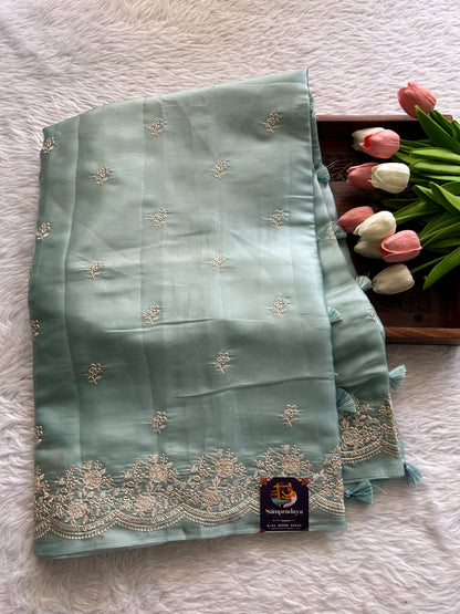 Banarasi Fancy Kota Saree Sea Blue Colored Complemented with a Embroidery Scallop Border. - Sampradaya Designer Studio