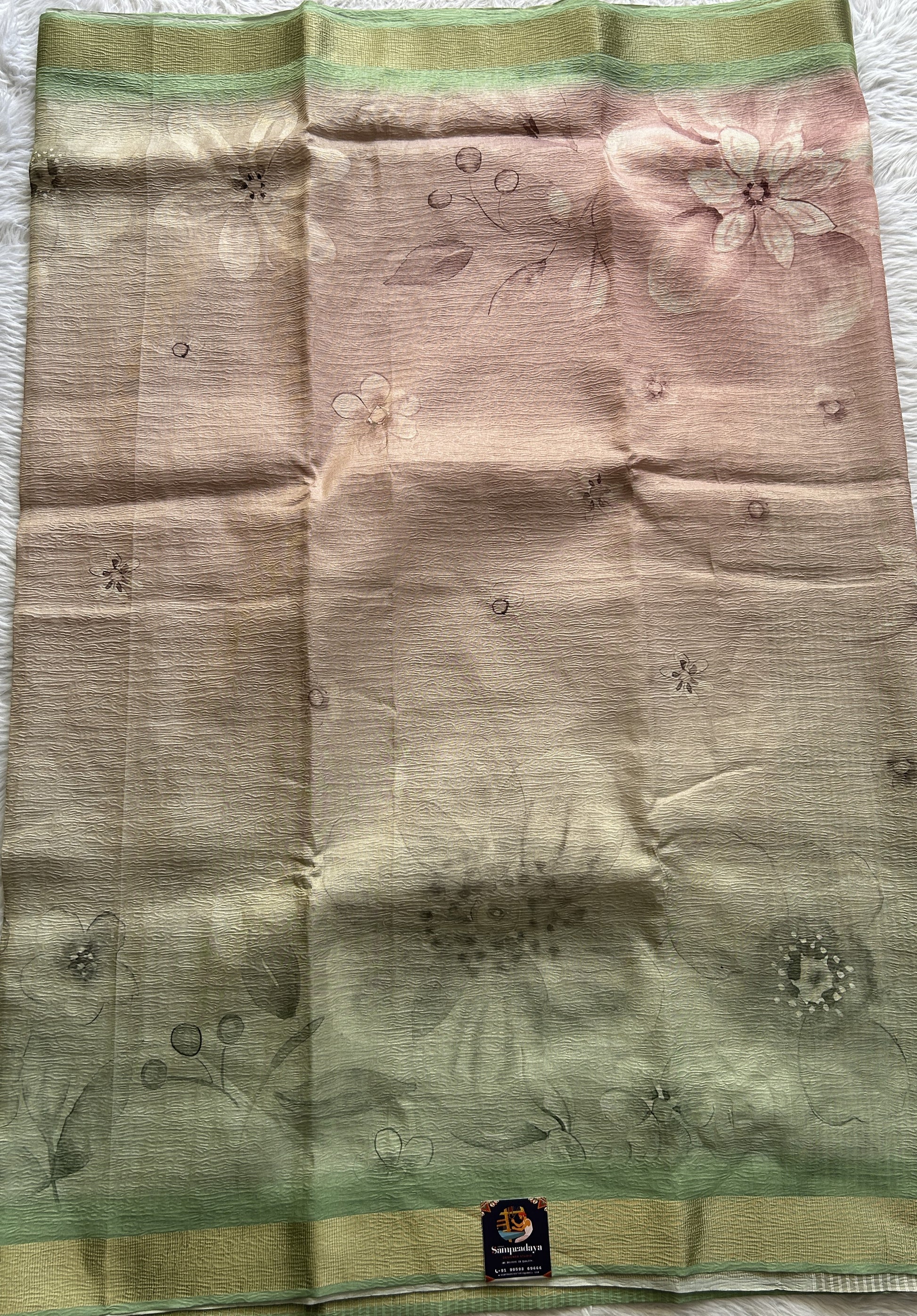 Banarasi Fancy Crushed Saree Pink Colored Complemented with a Zari Border. - Sampradaya Designer Studio