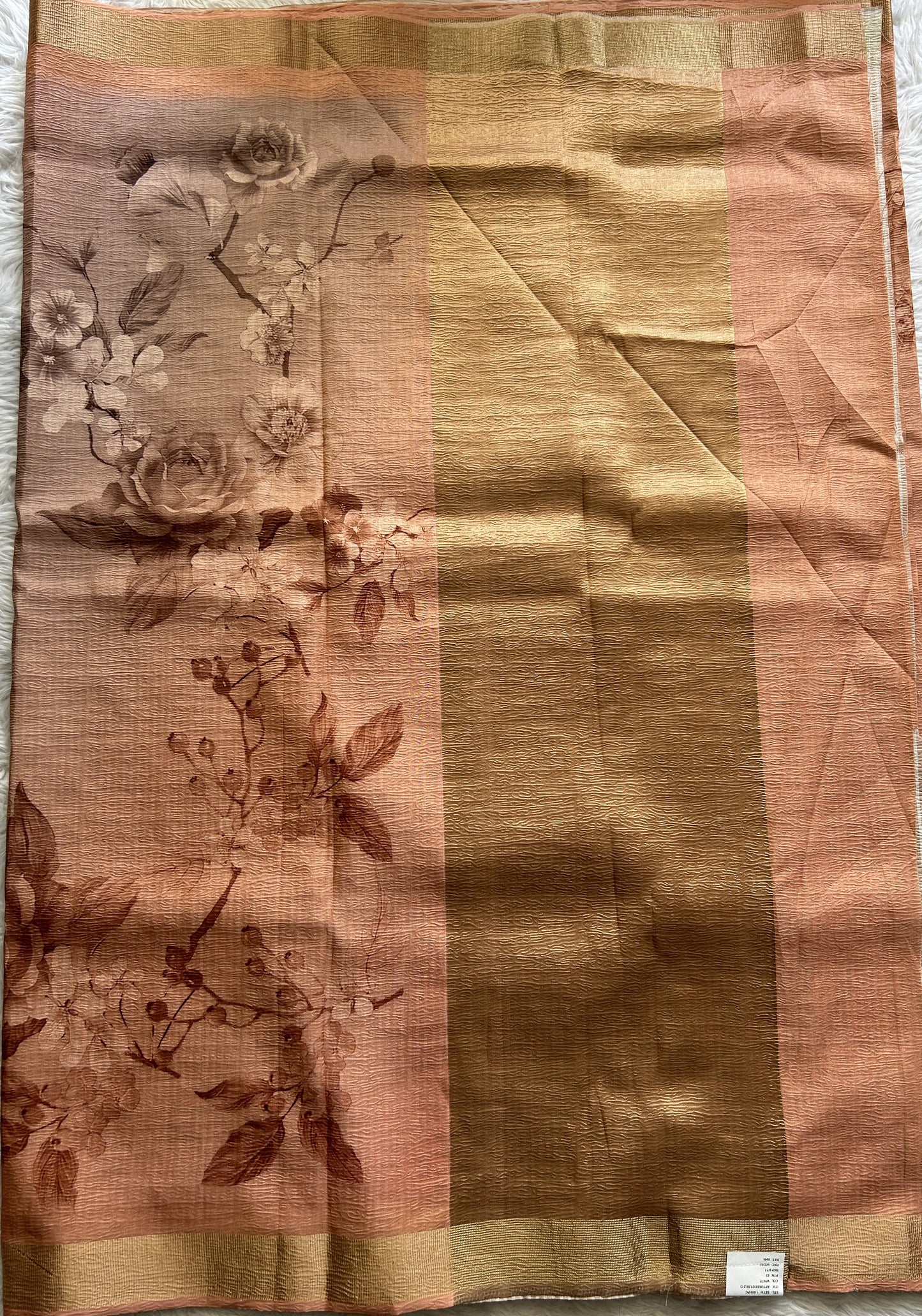 Banarasi Fancy Crushed Saree Peach Colored Complemented with a Zari Border. - Sampradaya Designer Studio