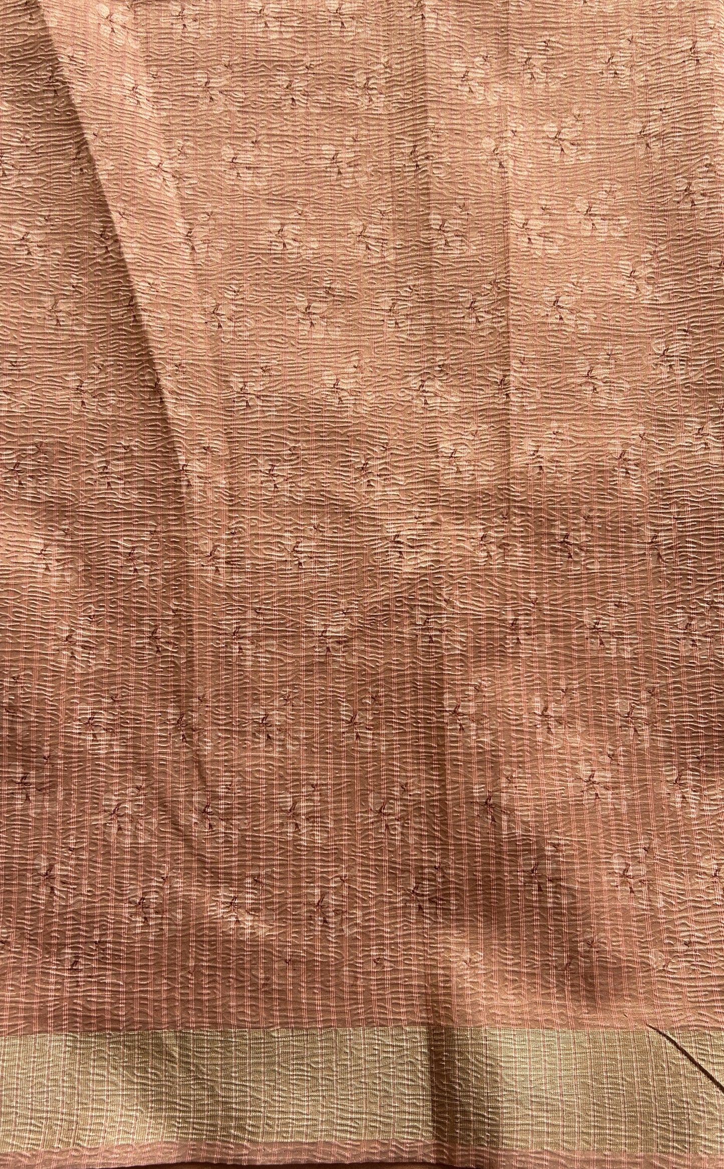 Banarasi Fancy Crushed Saree Peach Colored Complemented with a Zari Border. - Sampradaya Designer Studio