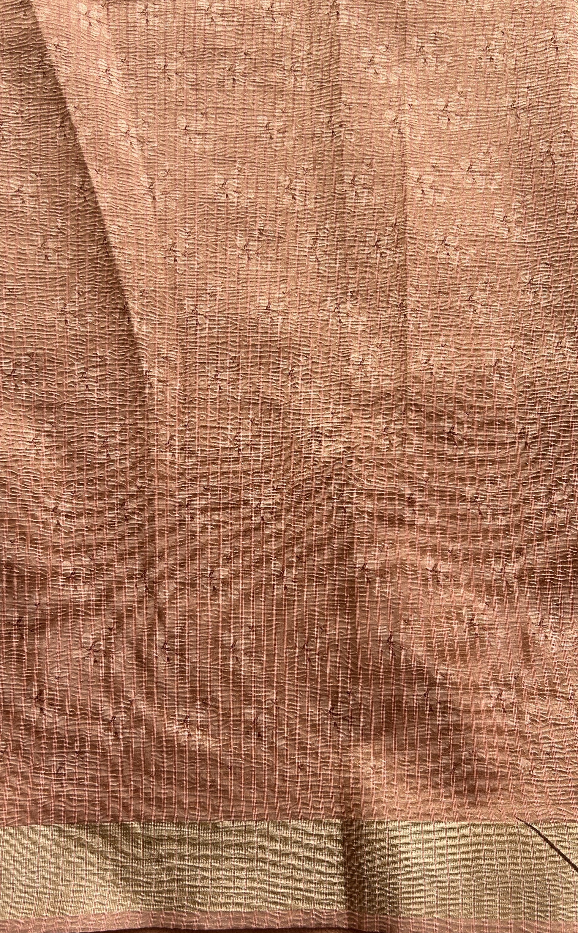 Banarasi Fancy Crushed Saree Peach Colored Complemented with a Zari Border. - Sampradaya Designer Studio