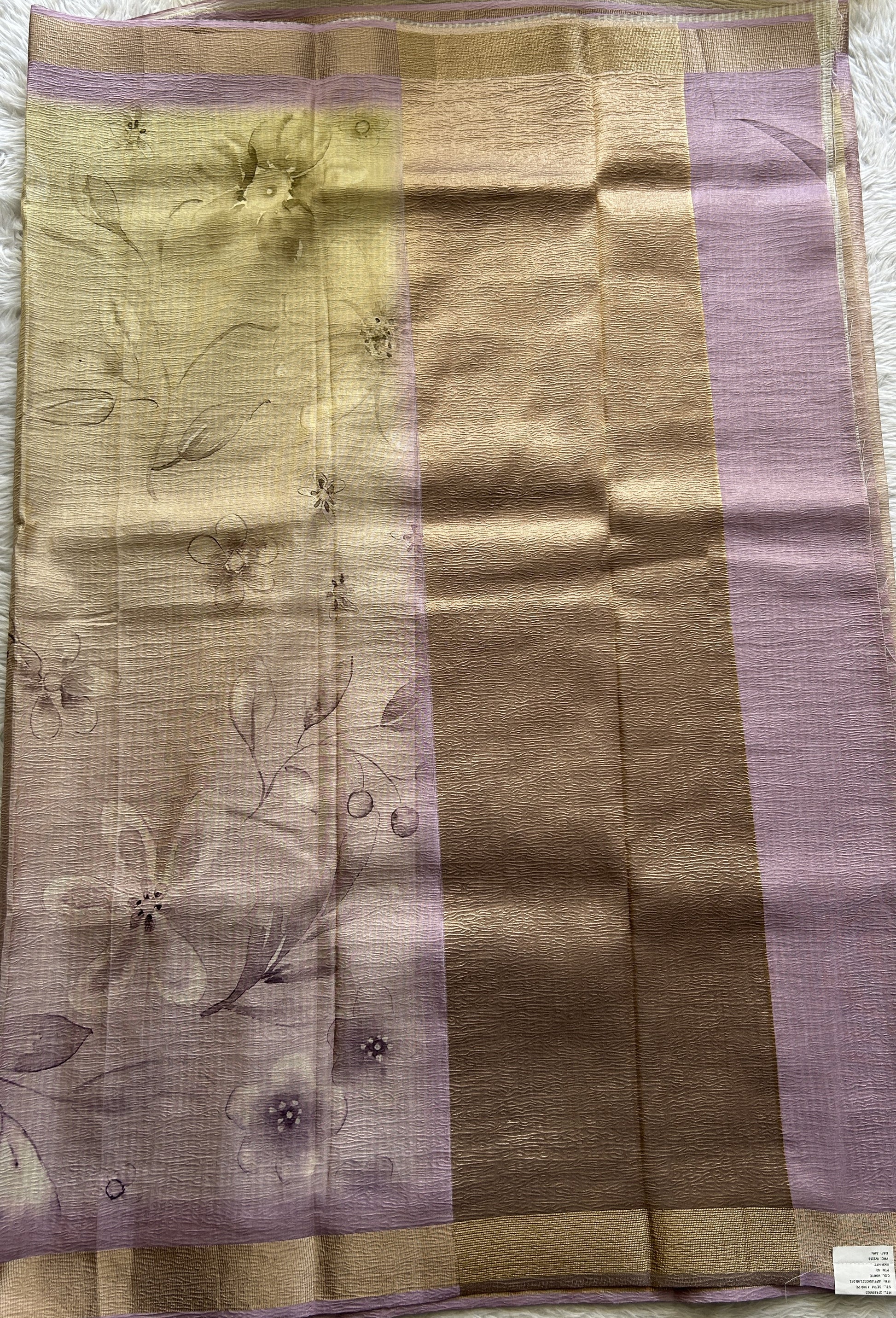 Banarasi Fancy Crushed Saree Lilac Colored Complemented with a Zari Border. - Sampradaya Designer Studio