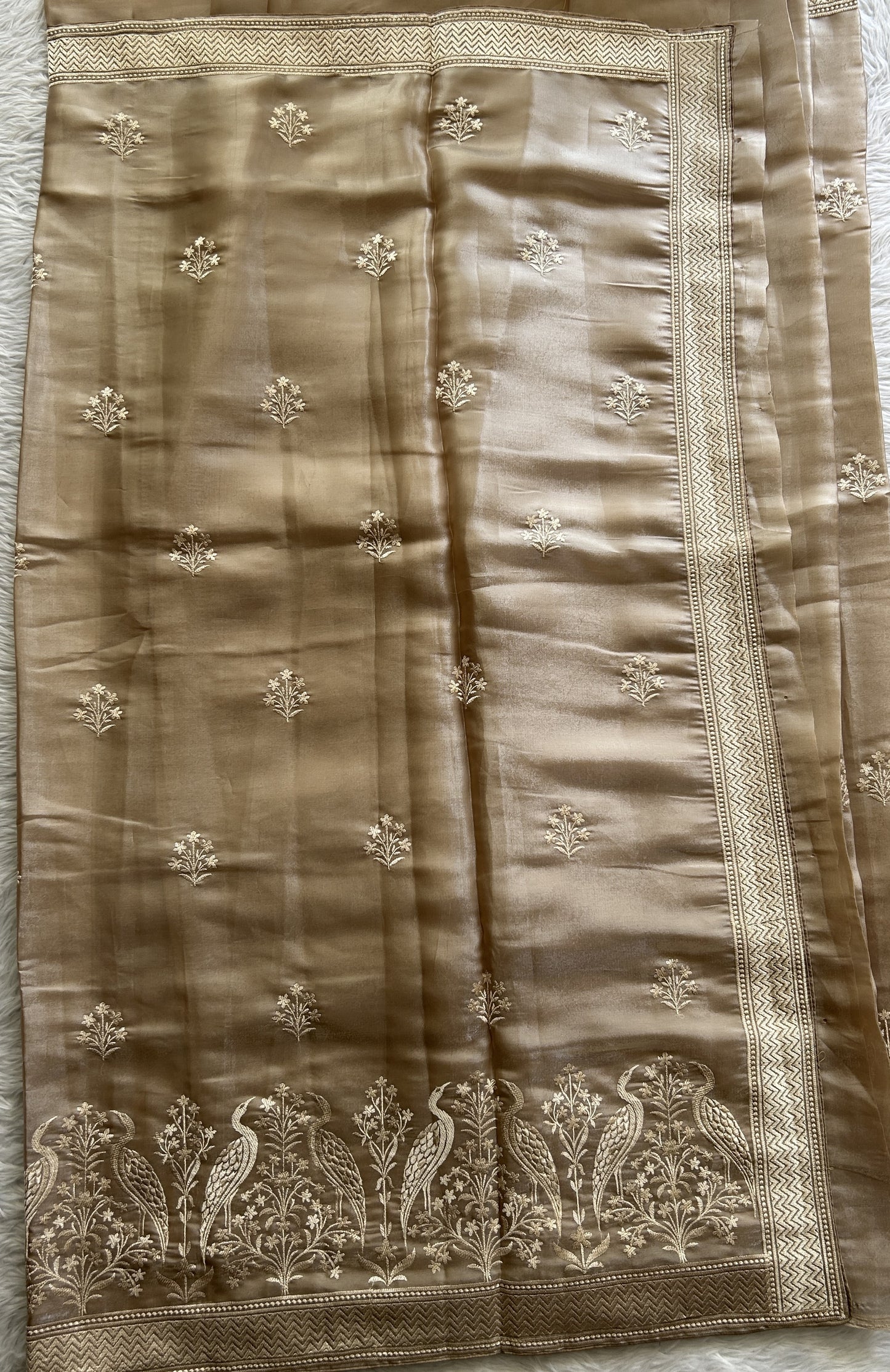 Banarasi Fancy Kota Saree Light Brown Colored Complemented with a Embroidery Border. - Sampradaya Designer Studio