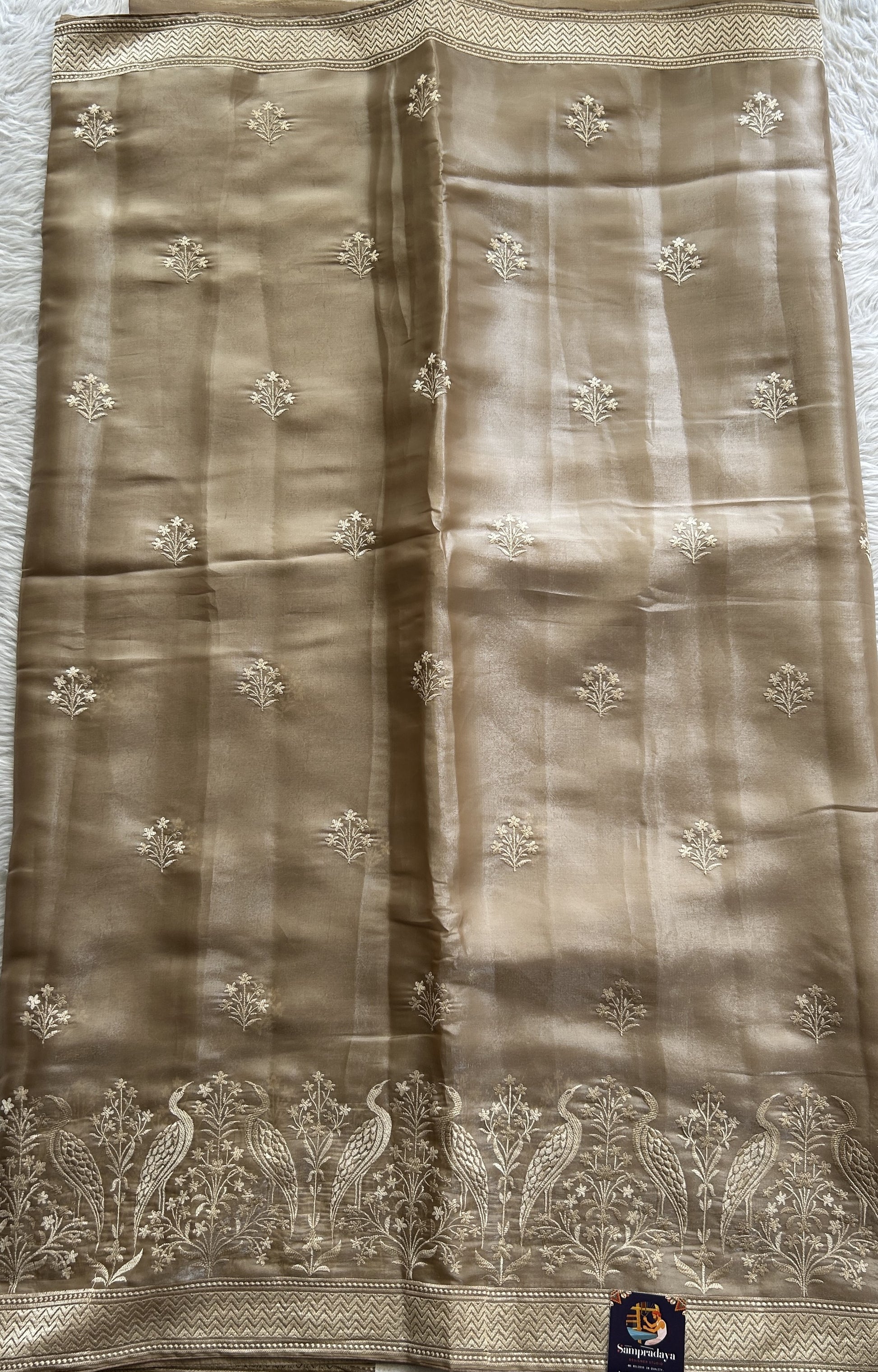 Banarasi Fancy Kota Saree Light Brown Colored Complemented with a Embroidery Border. - Sampradaya Designer Studio