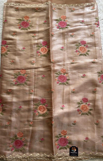 Banarasi Fancy Kota Saree Onion Pink Colored Complemented with a Scallop Border. - Sampradaya Designer Studio