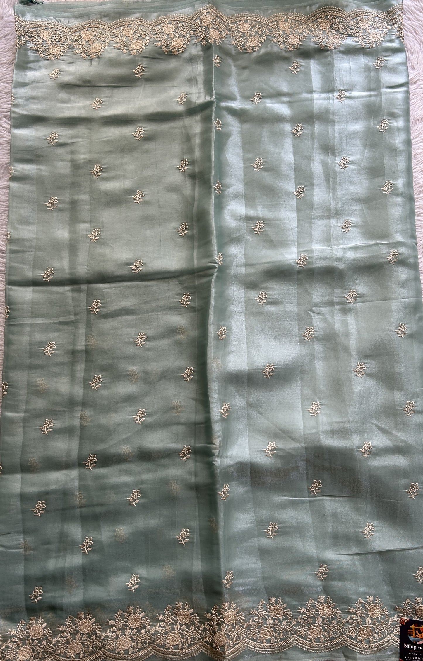 Banarasi Fancy Kota Saree Sea Blue Colored Complemented with a Embroidery Scallop Border. - Sampradaya Designer Studio