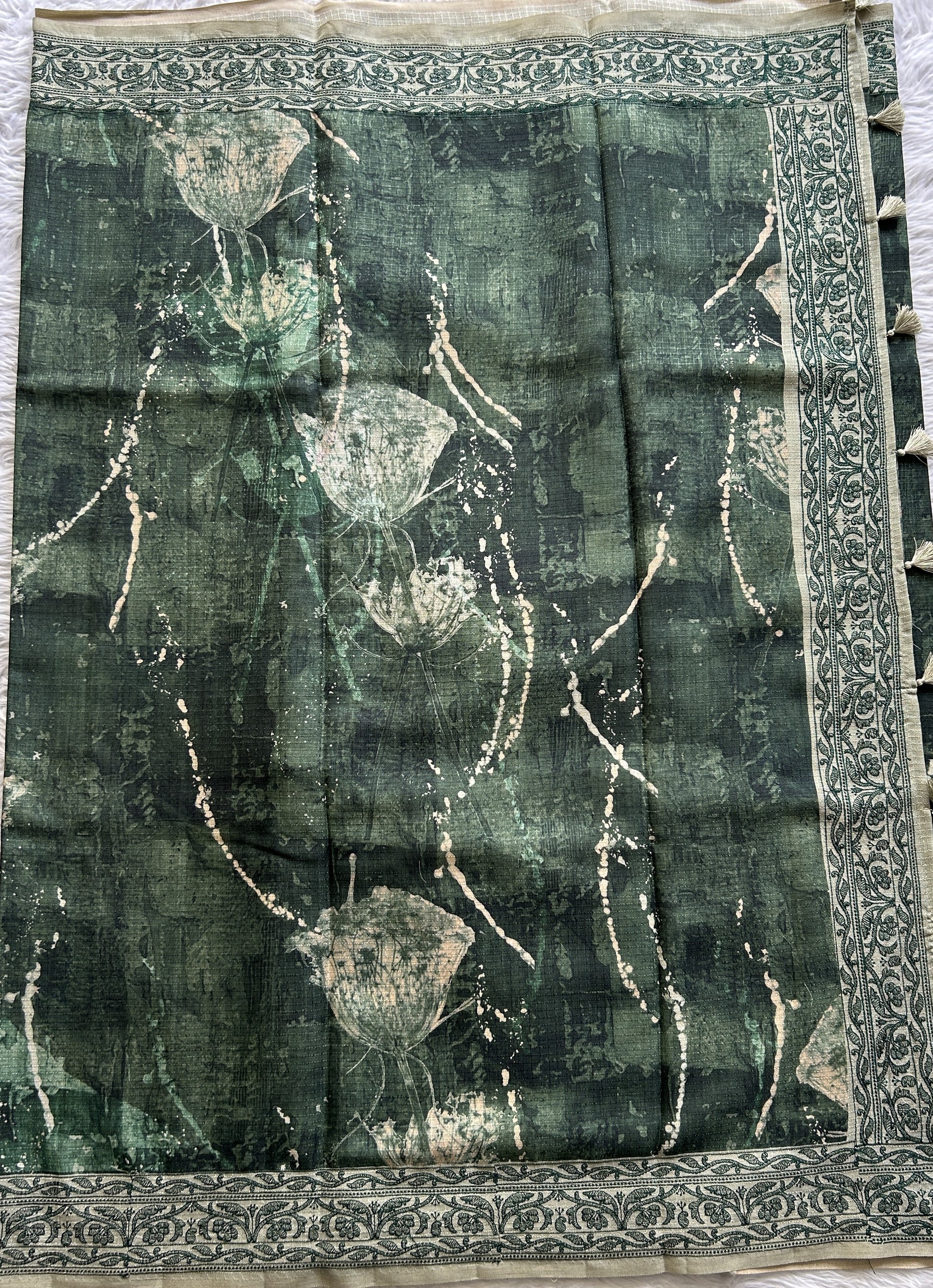 Semi Tussar Saree Green Colored complemented with a Thread Embroidery Border. - Sampradaya Designer Studio