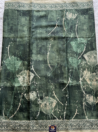 Semi Tussar Saree Green Colored complemented with a Thread Embroidery Border. - Sampradaya Designer Studio