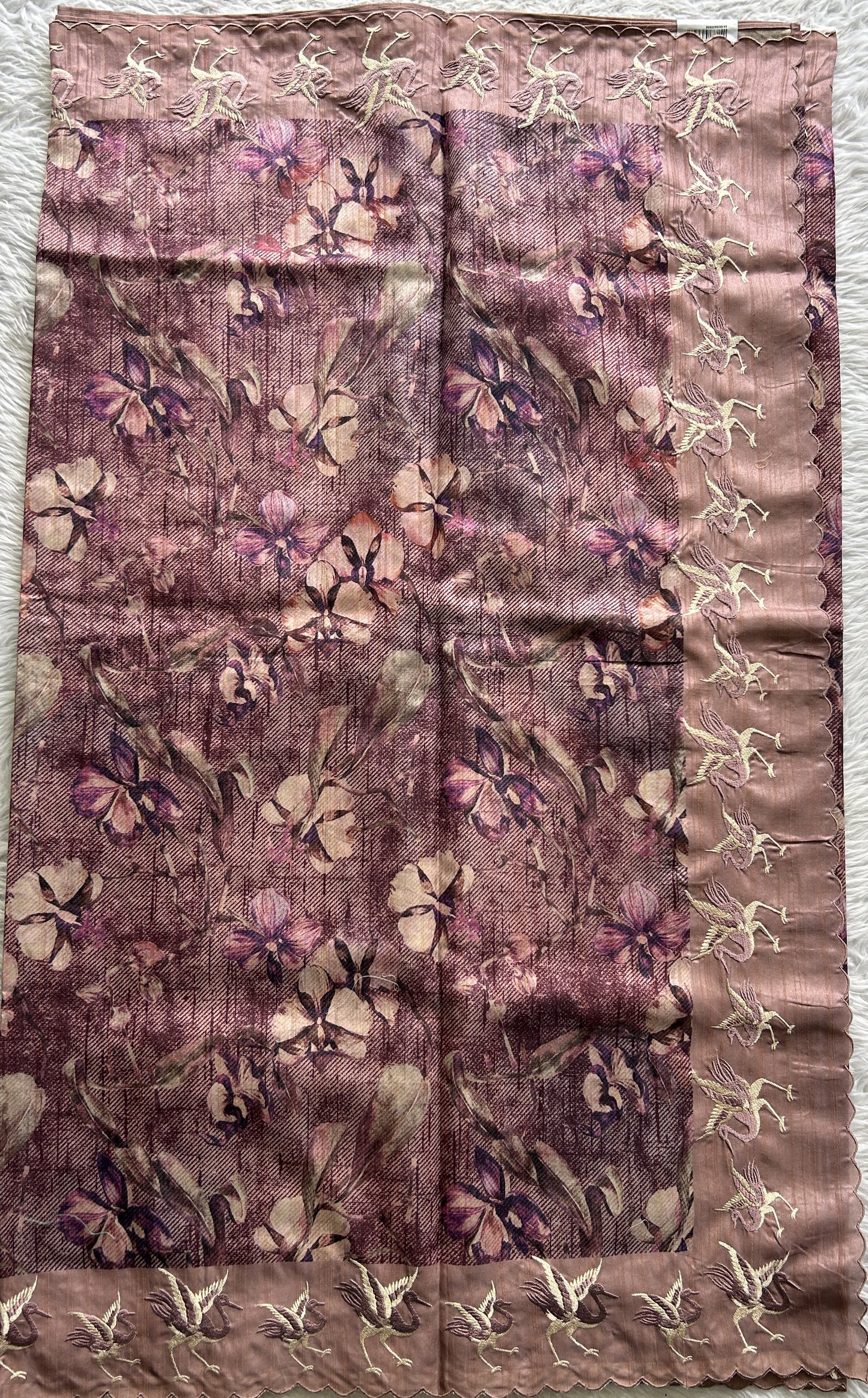 Semi Tussar Saree Purple Colored complemented with a Onion Pink Color Scallop Border. - Sampradaya Designer Studio