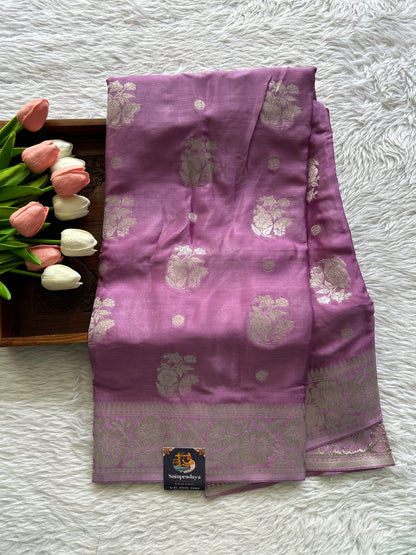 Viscose Georgette Saree Lavender Colored Complemented with a Zari Border. - Sampradaya Designer Studio