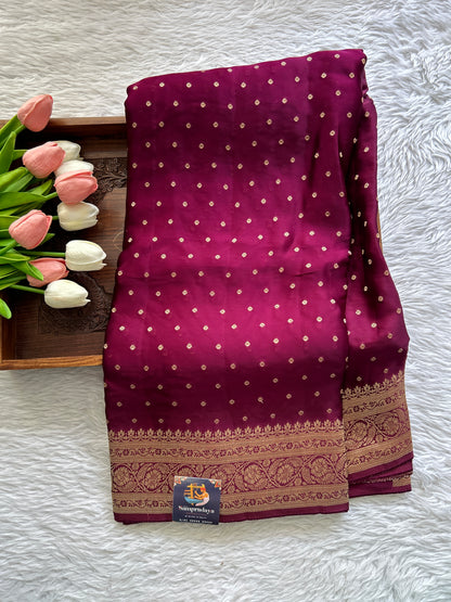 Satin Georgette Saree Magenta Colored Complemented with a Zari Border. - Sampradaya Designer Studio