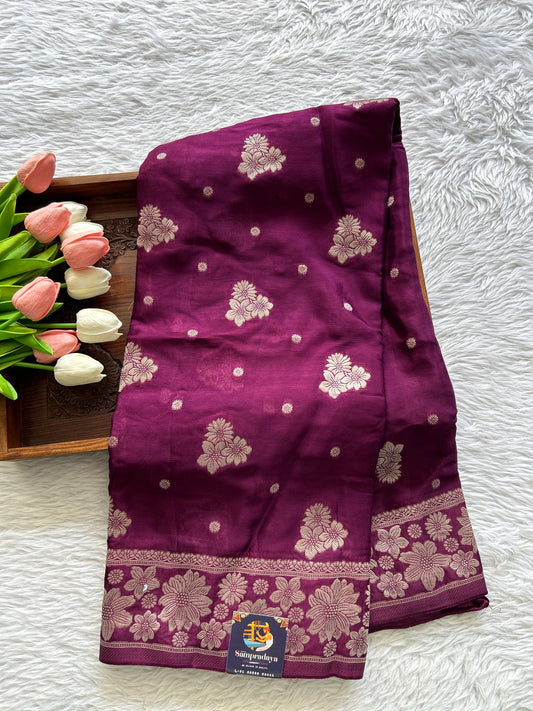 Viscose Georgette Saree Purple Colored Complemented with a Zari Border. - Sampradaya Designer Studio