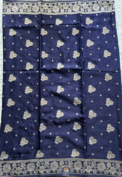 Viscose Georgette Saree Navy Blue Colored Complemented with a Zari Border. - Sampradaya Designer Studio