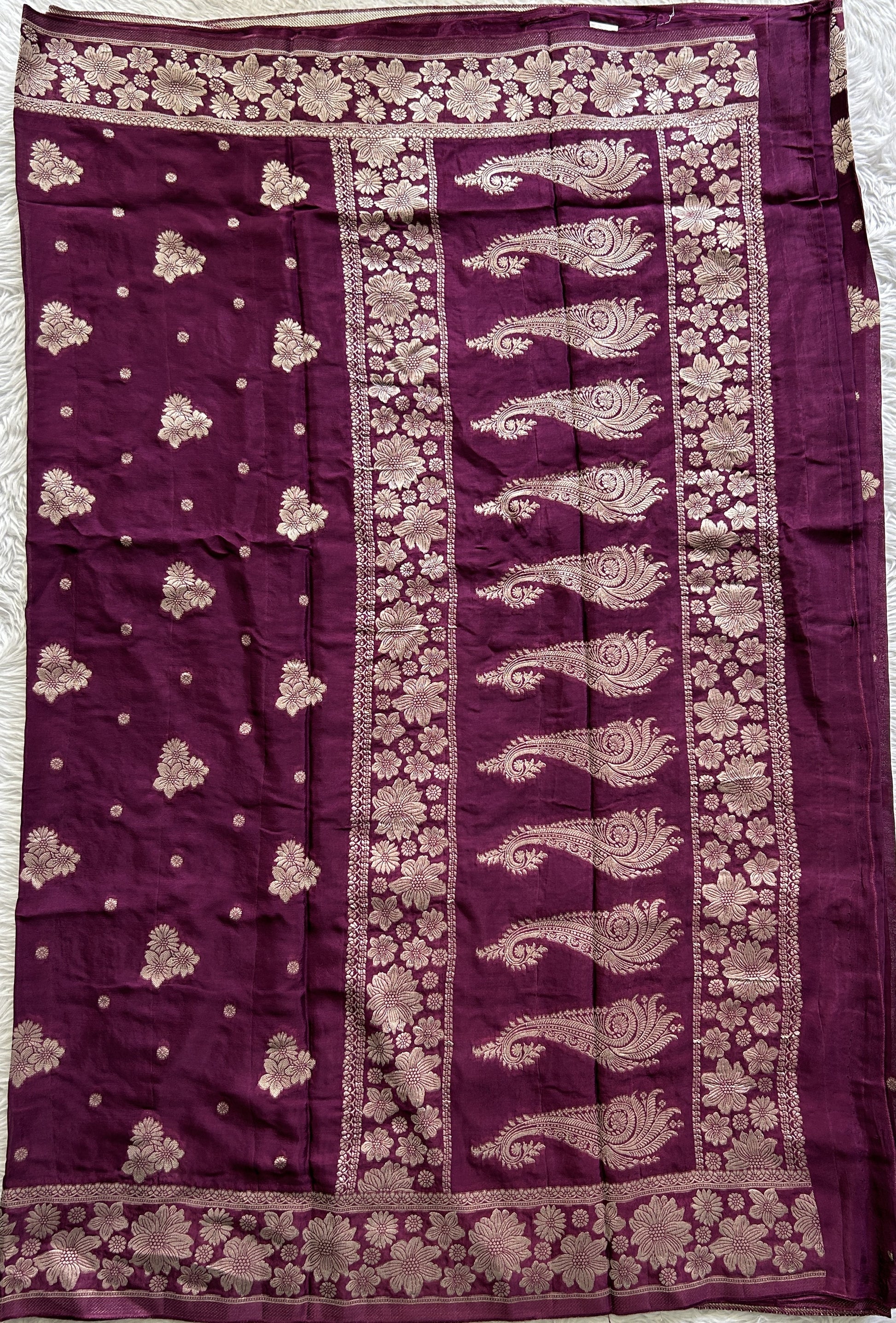 Viscose Georgette Saree Purple Colored Complemented with a Zari Border. - Sampradaya Designer Studio