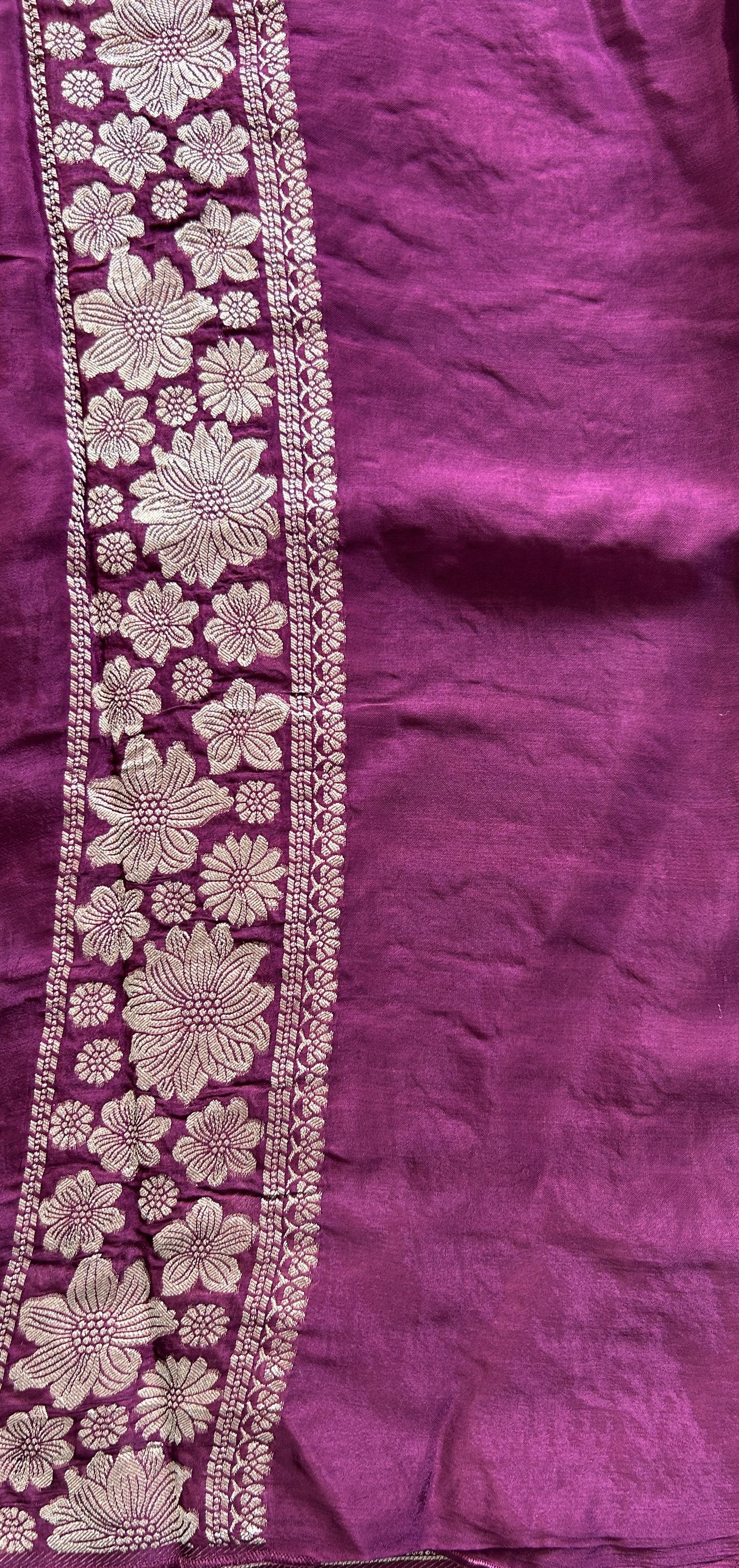 Viscose Georgette Saree Purple Colored Complemented with a Zari Border. - Sampradaya Designer Studio