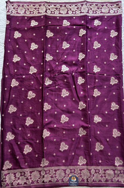 Viscose Georgette Saree Purple Colored Complemented with a Zari Border. - Sampradaya Designer Studio