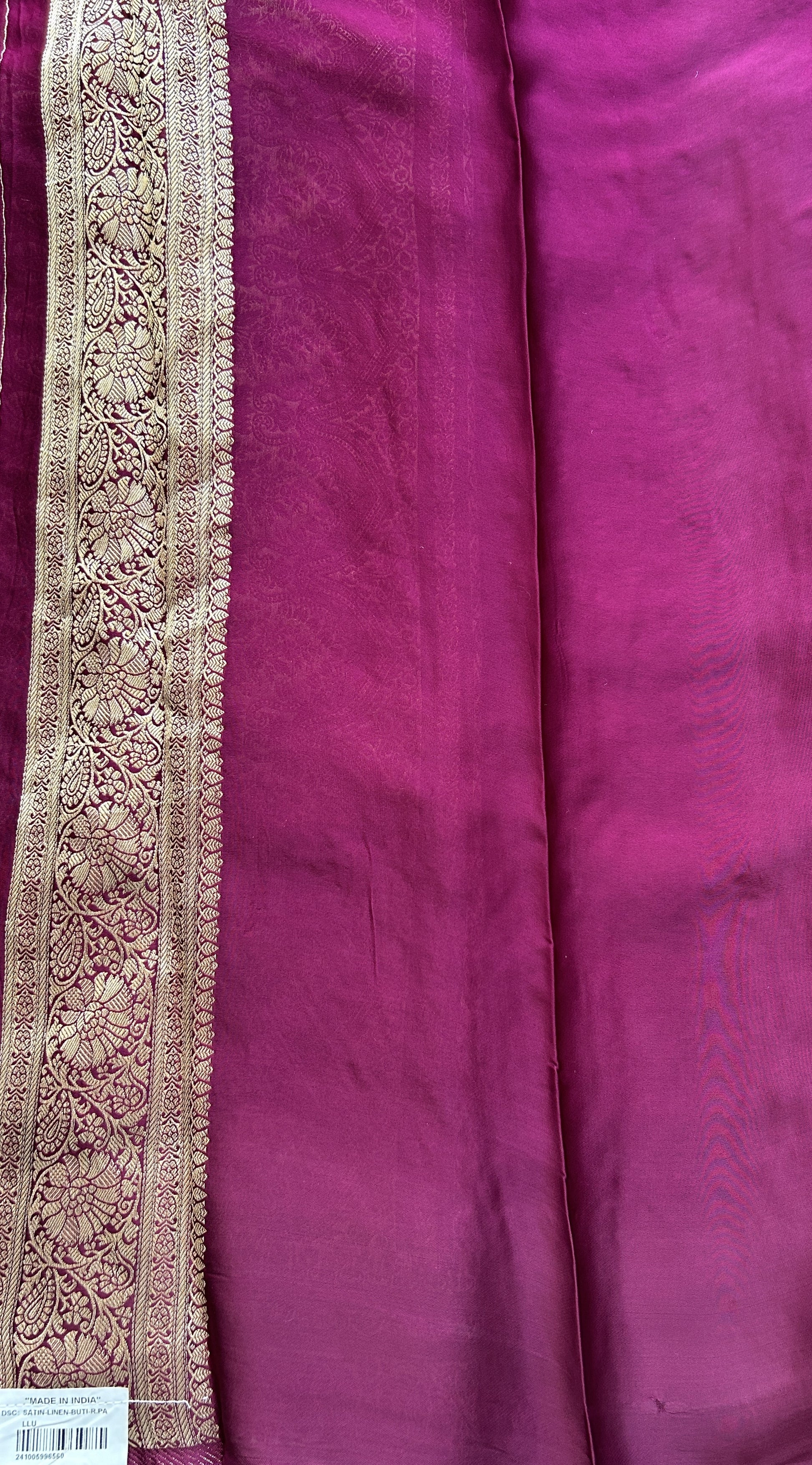 Satin Georgette Saree Magenta Colored Complemented with a Zari Border. - Sampradaya Designer Studio