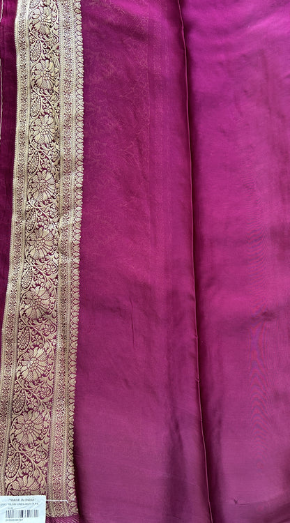 Satin Georgette Saree Magenta Colored Complemented with a Zari Border. - Sampradaya Designer Studio