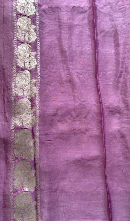 Viscose Georgette Saree Lavender Colored Complemented with a Zari Border. - Sampradaya Designer Studio