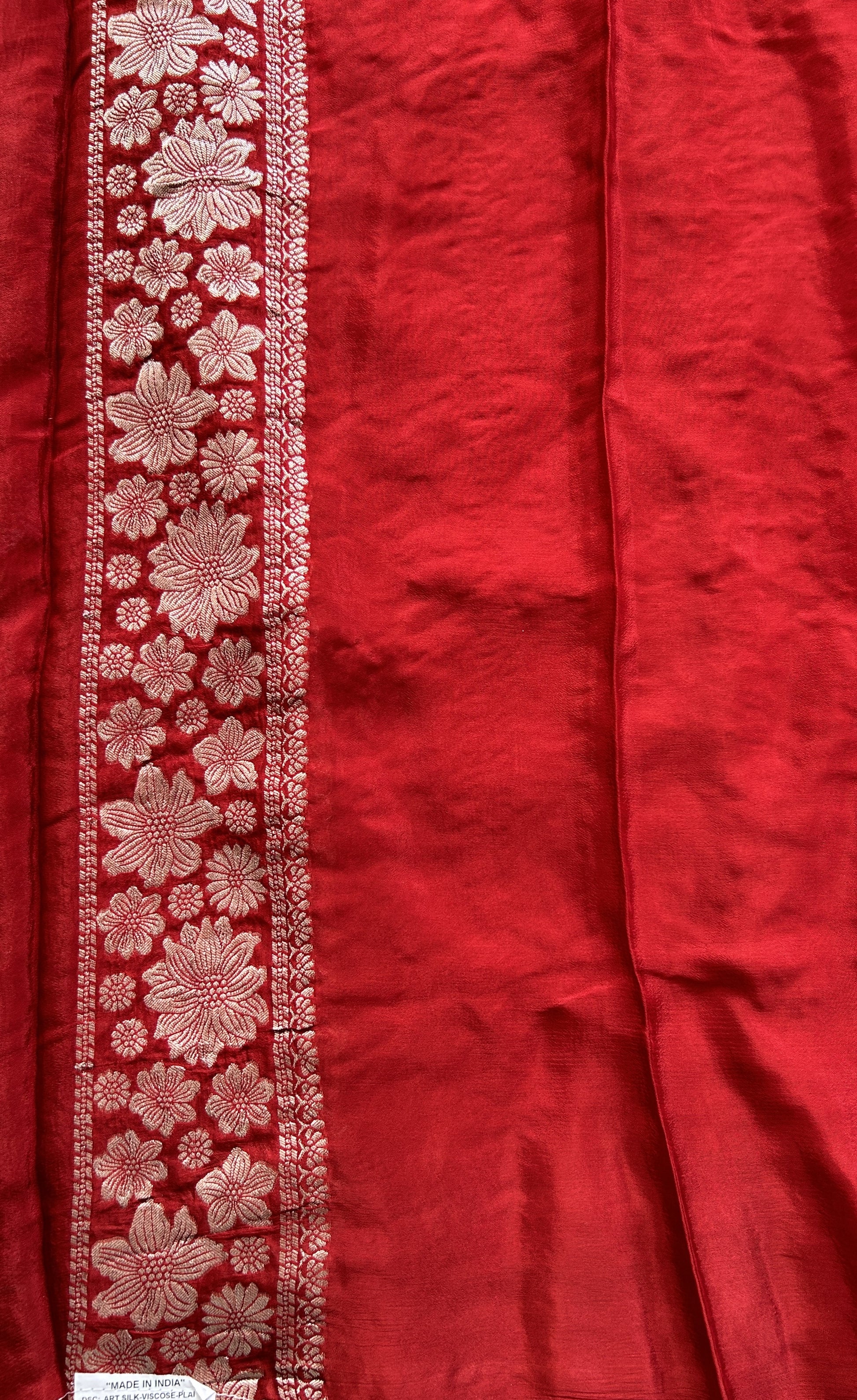 Viscose Georgette Saree Red Colored Complemented with a Zari Border. - Sampradaya Designer Studio