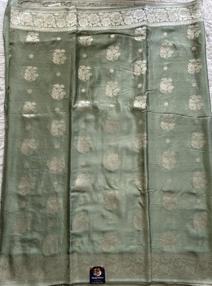 Viscose Georgette Saree Sea Green Colored Complemented with a Zari Border. - Sampradaya Designer Studio