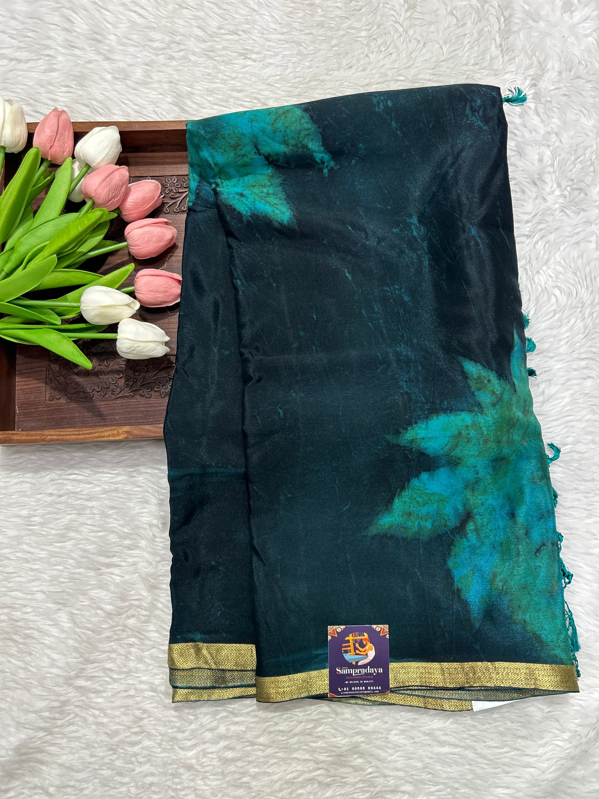 Banarasi Crepe silk Saree Black colored complemented with a Zari border. - Sampradaya Designer Studio