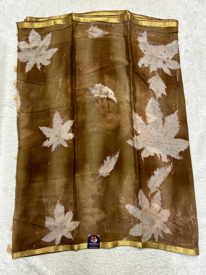 Banarasi Crepe silk Saree Brown colored complemented with a Zari border. - Sampradaya Designer Studio