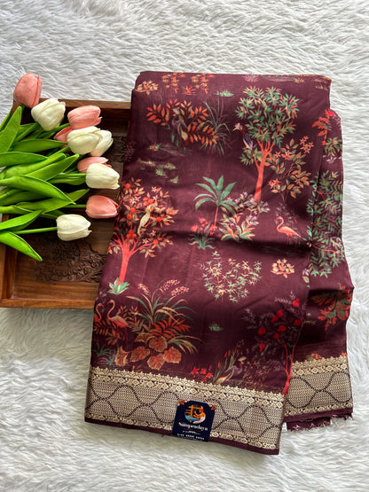 Banarasi Soft Silk Saree Burgundy Colored Complemented with a Zari Border. - Sampradaya Designer Studio