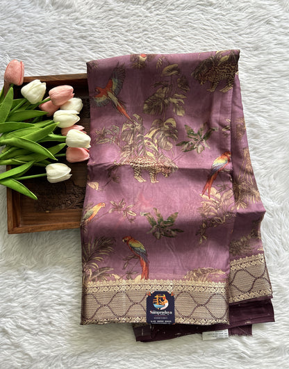 Banarasi Soft Silk Saree Lilac Colored Complemented with a Zari Border. - Sampradaya Designer Studio