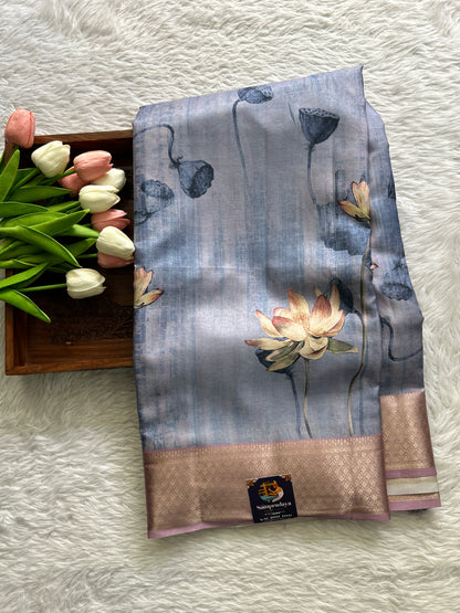 Banarasi Soft Silk Saree Lavender Colored Complemented with a Zari Border. - Sampradaya Designer Studio