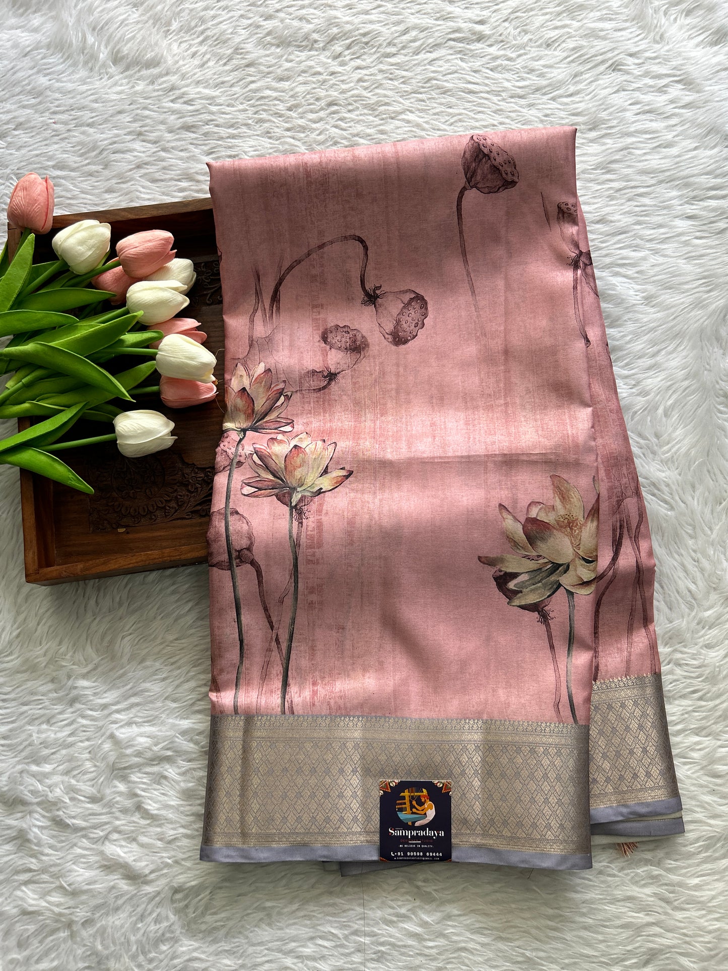 Banarasi Soft Silk Saree Pink Colored Complemented with a Zari Border. - Sampradaya Designer Studio