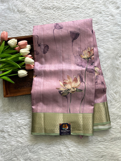 Banarasi Soft Silk Saree Light Pink Colored Complemented with a Zari Border. - Sampradaya Designer Studio