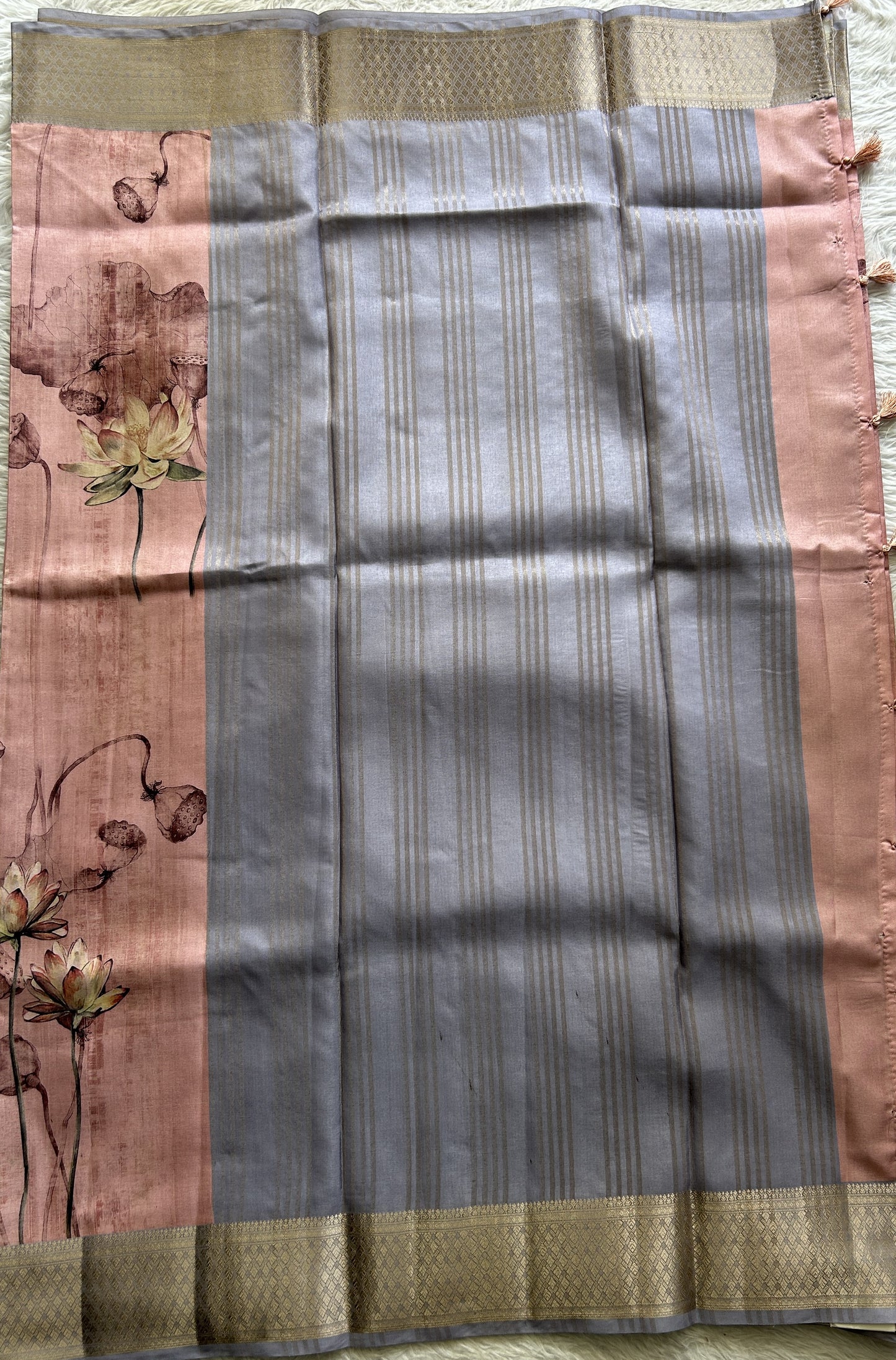 Banarasi Soft Silk Saree Pink Colored Complemented with a Zari Border. - Sampradaya Designer Studio