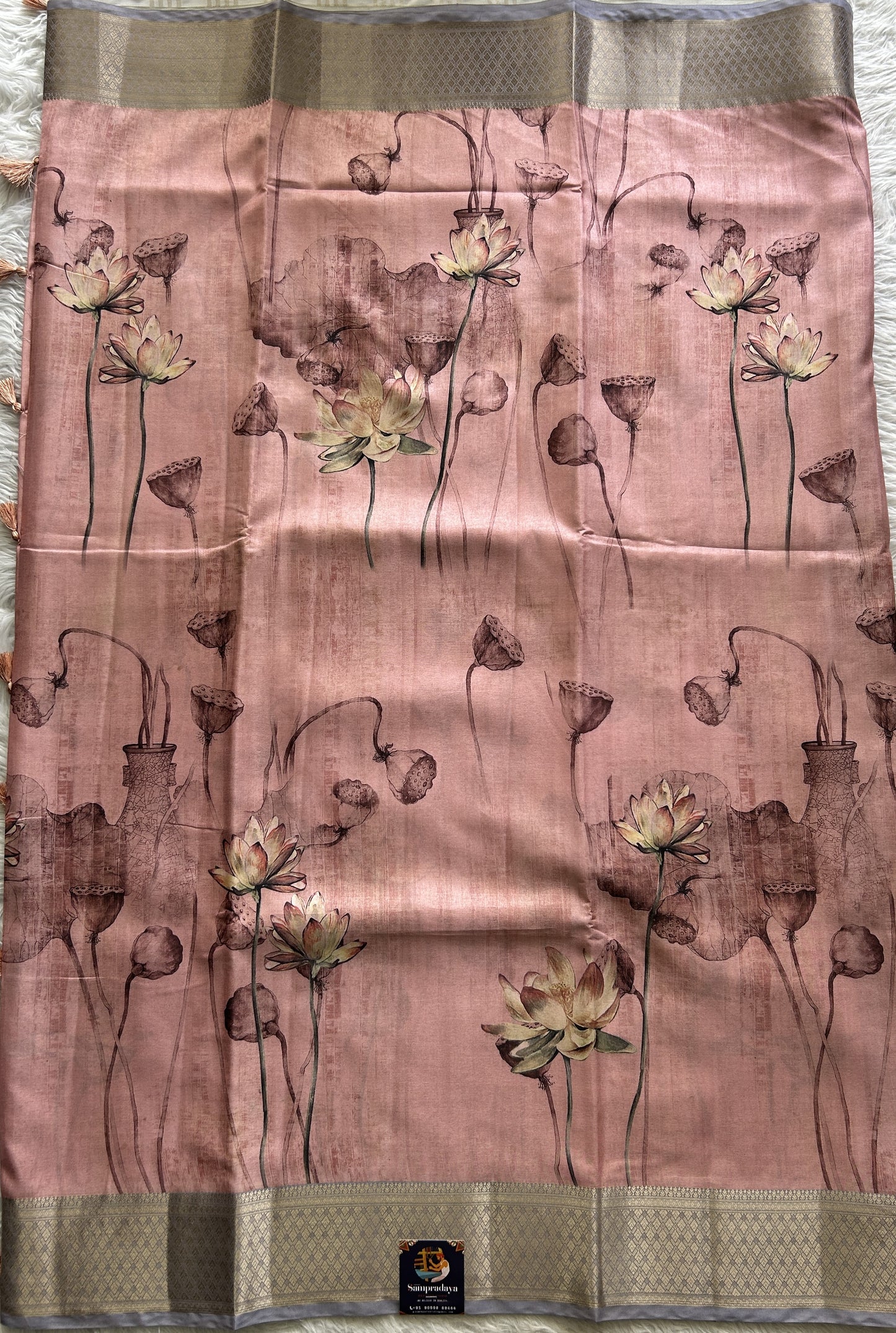 Banarasi Soft Silk Saree Pink Colored Complemented with a Zari Border. - Sampradaya Designer Studio