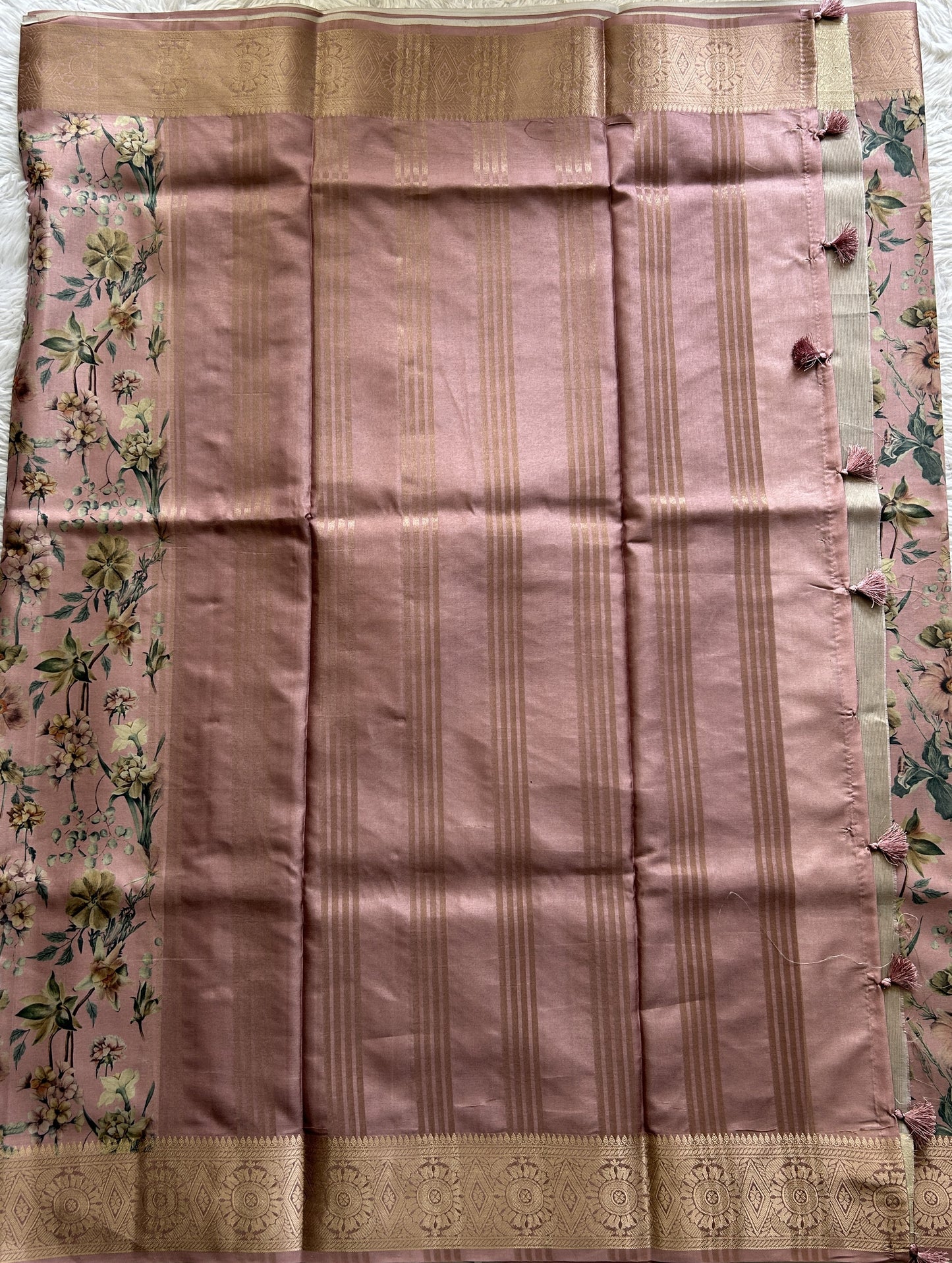 Banarasi Soft Silk Saree Light Pink Colored Complemented with a Zari Border. - Sampradaya Designer Studio