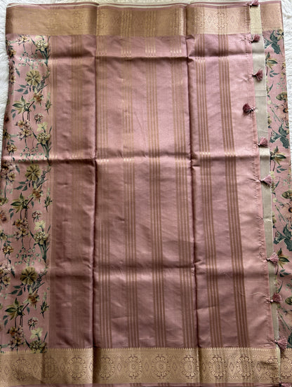 Banarasi Soft Silk Saree Light Pink Colored Complemented with a Zari Border. - Sampradaya Designer Studio