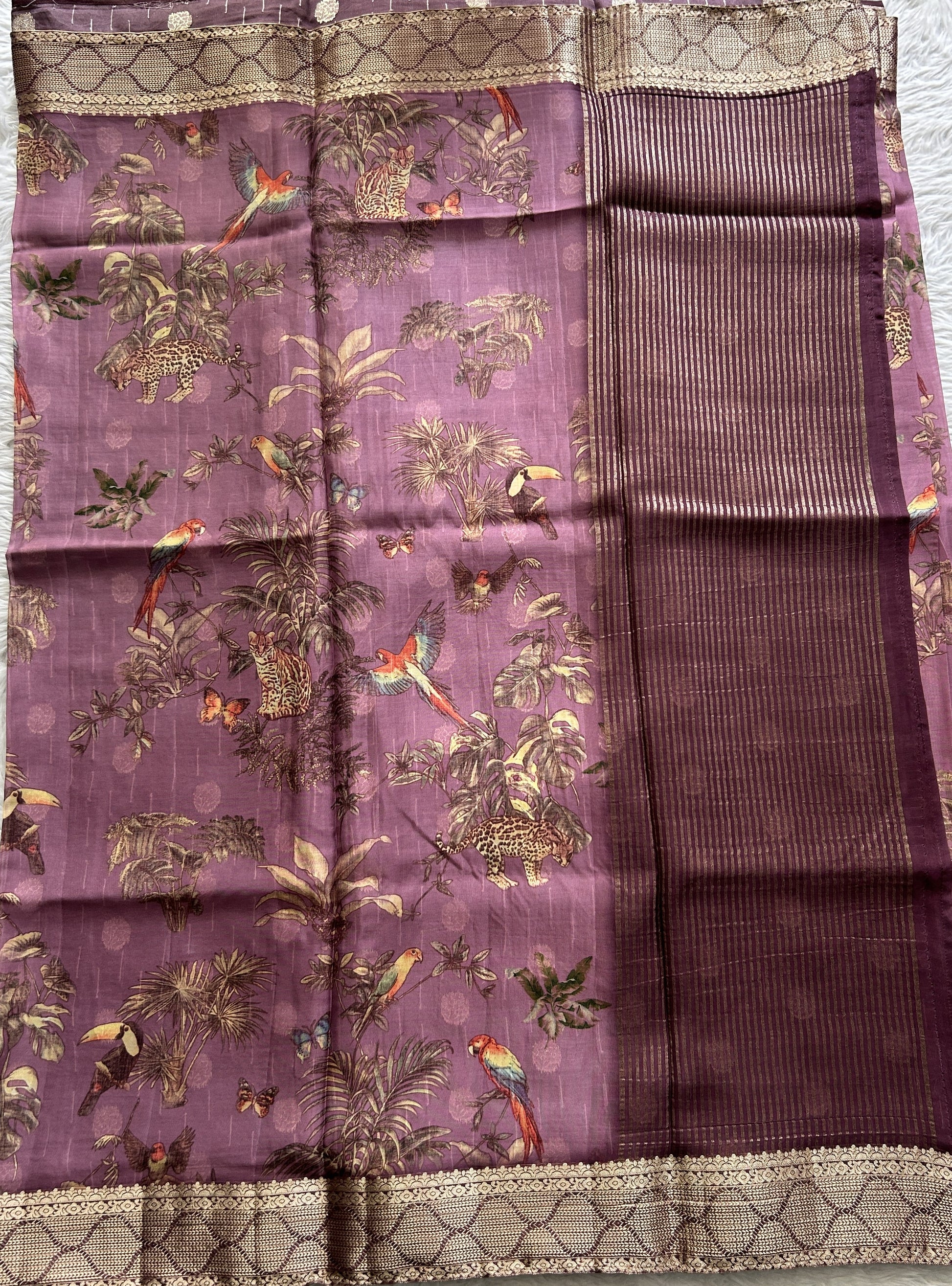 Banarasi Soft Silk Saree Lilac Colored Complemented with a Zari Border. - Sampradaya Designer Studio