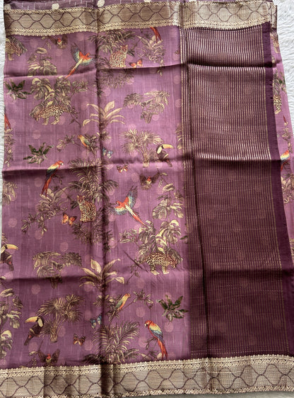 Banarasi Soft Silk Saree Lilac Colored Complemented with a Zari Border. - Sampradaya Designer Studio