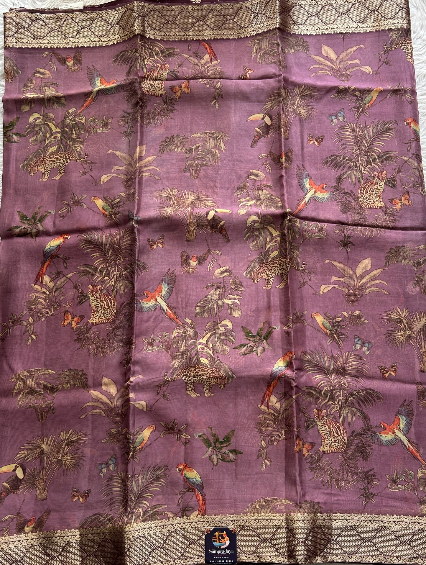 Banarasi Soft Silk Saree Lilac Colored Complemented with a Zari Border. - Sampradaya Designer Studio