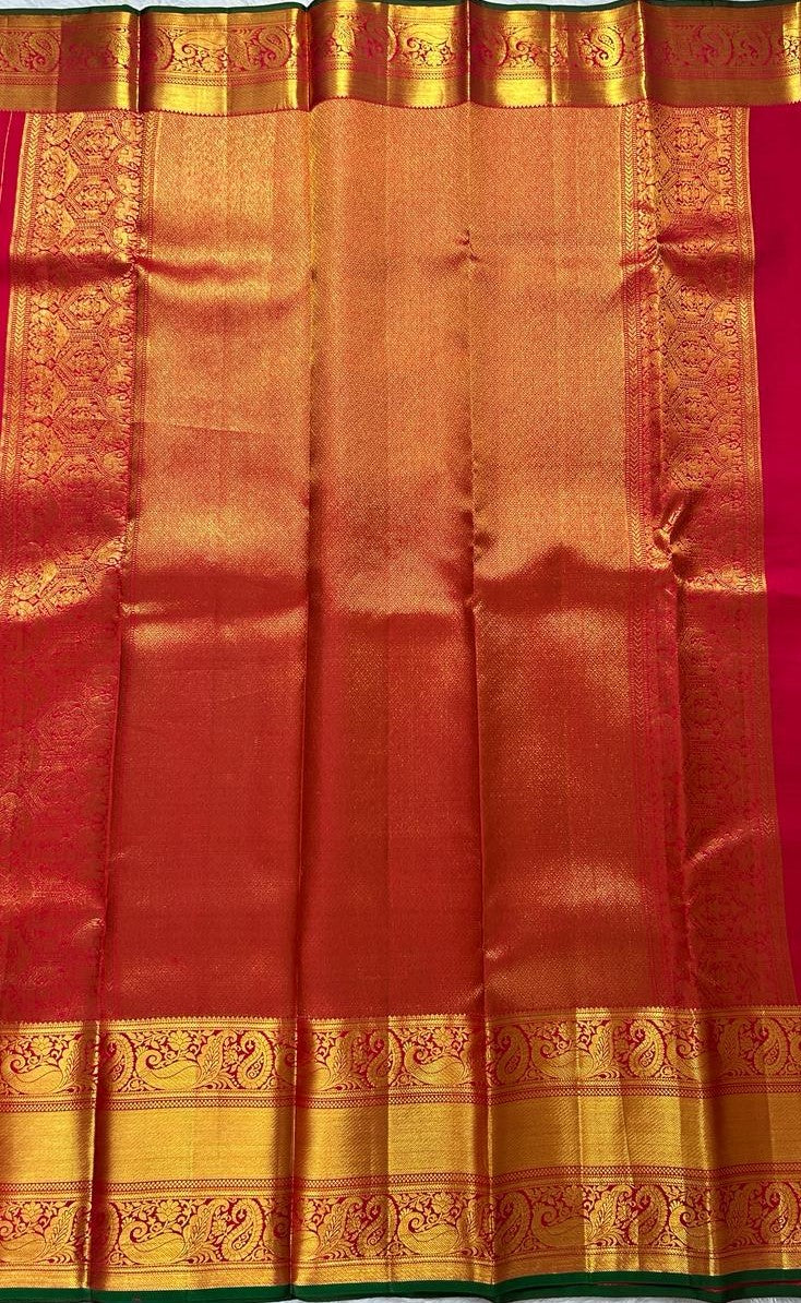 Kanjivaram Bridal Silk Saree Dark Red colored Saree complemented with a Gold Kanchi border. - Sampradaya Designer Studio