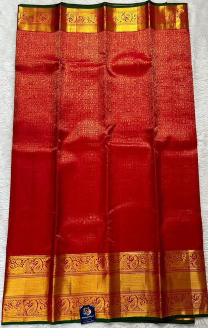 Kanjivaram Bridal Silk Saree Dark Red colored Saree complemented with a Gold Kanchi border. - Sampradaya Designer Studio