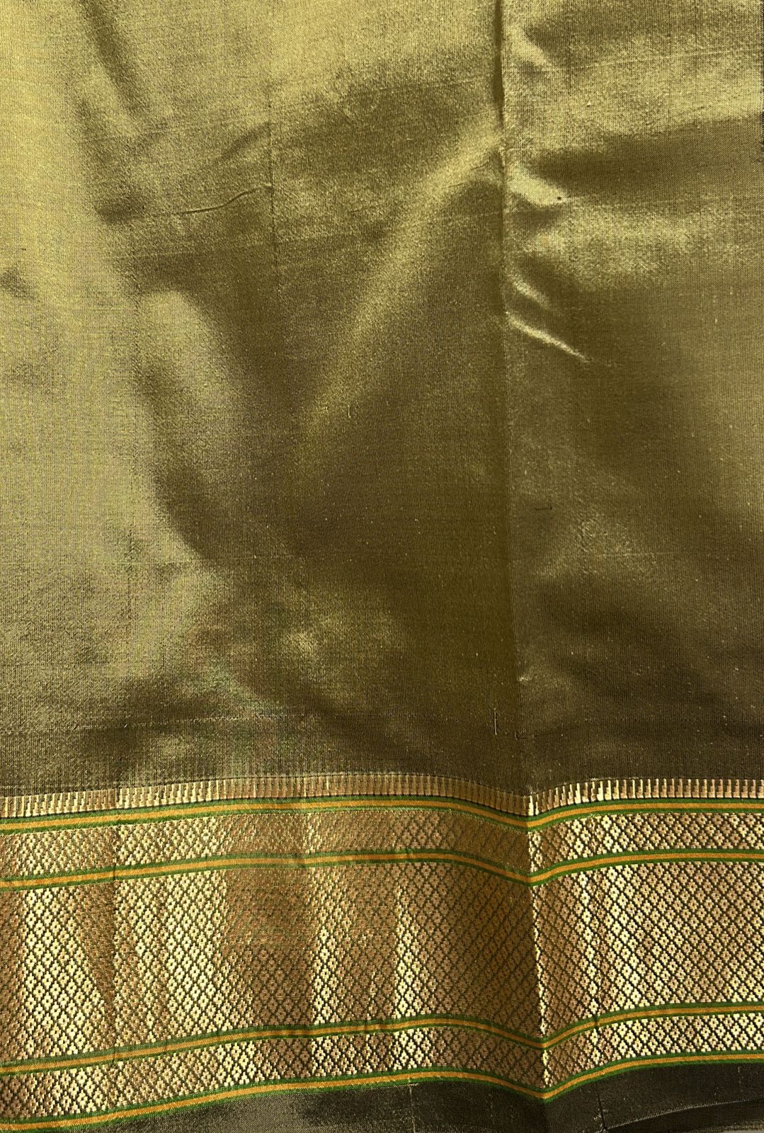 Paithani Silk Saree Mustard Green Colored Complemented With a Irkal Border - Sampradaya Designer Studio