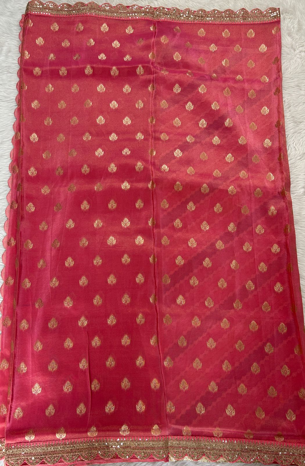 Tissue Georgette Designer Saree Pink colored Saree complemented with a Lace border. - Sampradaya Designer Studio