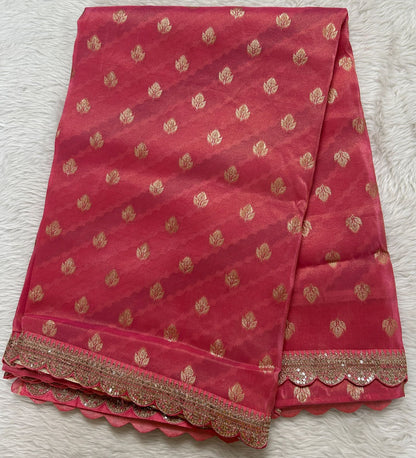 Tissue Georgette Designer Saree Pink colored Saree complemented with a Lace border. - Sampradaya Designer Studio