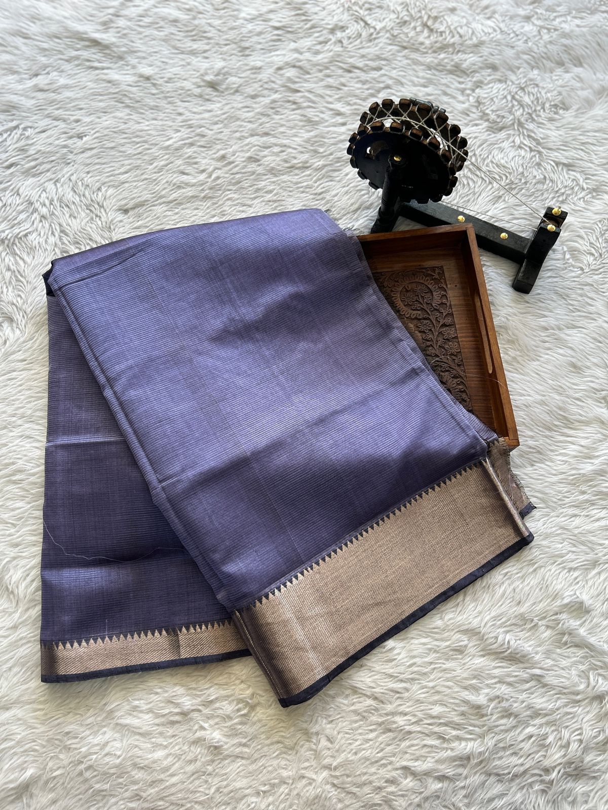 Mangalagiri Plain Pattu Saree Lavender colored complemented with a Zari Border - Sampradaya Designer Studio